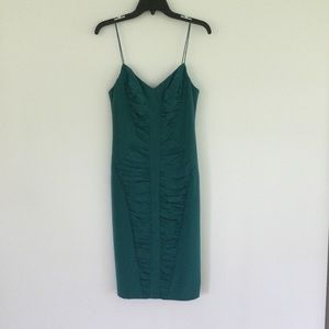 Nicole Miller Collection Silk Blend Ruched Spaghetti Strap Dress In Teal Size 6